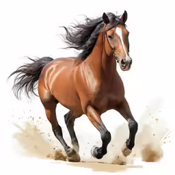 a brown horse is running around in dust
