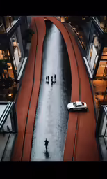 the aerial photograph of two people on a city street in the rain