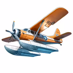 a drawing of a orange and white prop plane