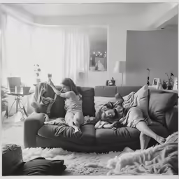 two people on the couch in a living room