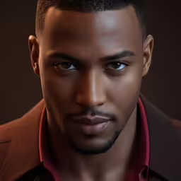 a man wearing a red shirt and black coat