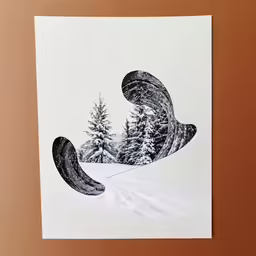a piece of artwork with an image of the snowboarders