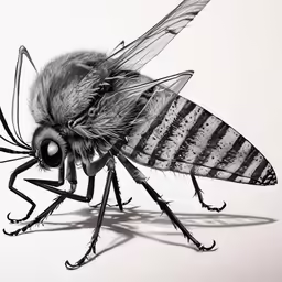 this is a black and white image of a bee on the back of its wings