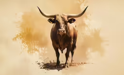 the bull is facing forward, with some dirt in front of him