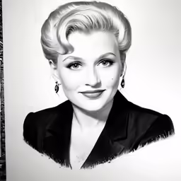 black and white drawing of a woman with blond hair