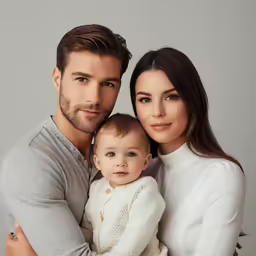 a couple with their baby son is in this family photo