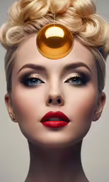 a blonde woman with a golden contactor on her face