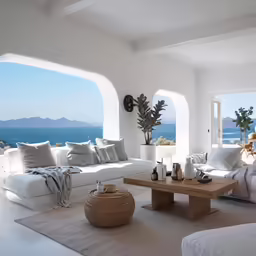the room is filled with furniture and a view outside