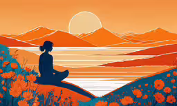 a person sitting in the middle of flowers,an abstract painting of a woman doing yoga