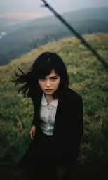 the woman with long black hair has a long dark hair