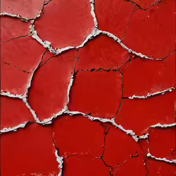 a close up photo of red paint that looks like cracks in the earth
