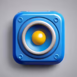 an image of a blue speaker on a gray background