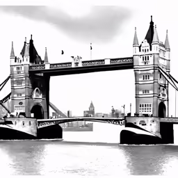 a large black and white image of a bridge in the middle of water