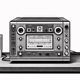 an old stereo with speakers attached to it