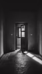 a black and white photo of a door and walls