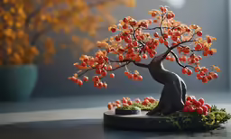 a bonsai tree with some fruit on top of it