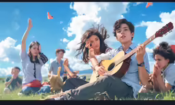 a group of people that are sitting in the grass