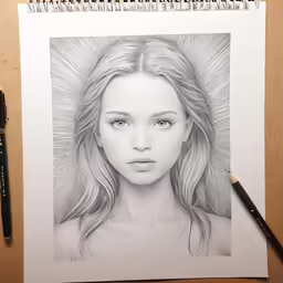 a pencil drawing of a girl with blue eyes