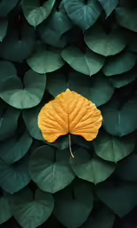 yellow leaf in green leaves is seen