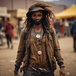 a woman with dreadlocks and a neck warmer