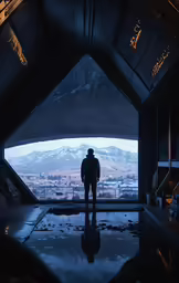 there is a man standing in a large room