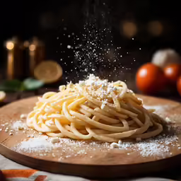 a pile of pasta sprinkled with parmesan cheese