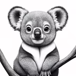 a koala sitting on a tree branch looks to its left