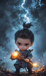 a digital painting of a young girl holding glowing objects