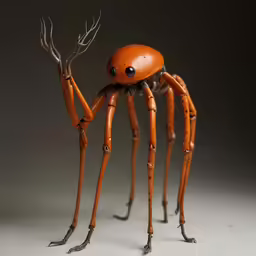 a red sculpture of a large spider with bulging eyes