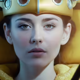 a woman with several different items on her head
