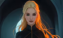 an animated image of a woman with blonde hair and long bangs