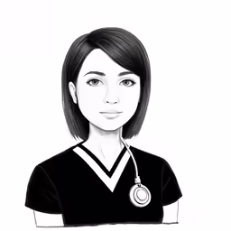 a girl with a stethoscope on is staring straight ahead