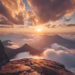 the sun is setting over some rocky mountains