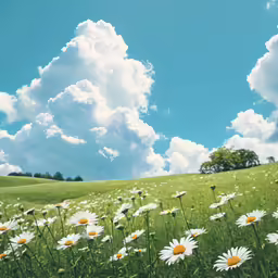 field with large white flowers under a blue sky