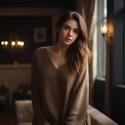 a women who is sitting next to a window
