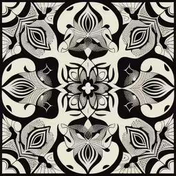 black and white art deco pattern featuring a fancy flower,a black and white ornamental ornament is shown