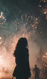 a person is watching fireworks on the ground