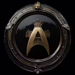 a bronze insignia hanging in the shape of a circle
