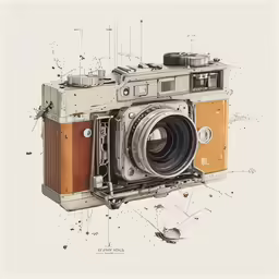 a drawing of an old camera on paper