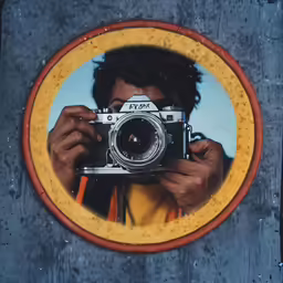 a man holding a camera taking a photo