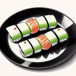 sushi is on the plate on the table