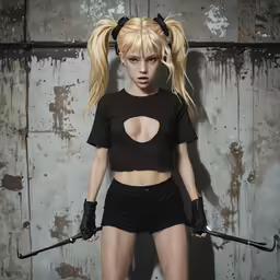 a girl with blonde hair is dressed as an evil woman