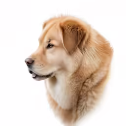 a large dog with very thick coat standing in front of a white background