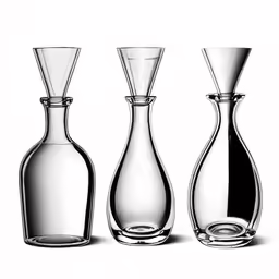 three clear vases lined up on white background