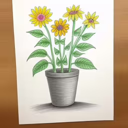 there are flowers in a flower pot on the wooden table