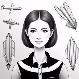 a cartoon girl with different types of objects around her
