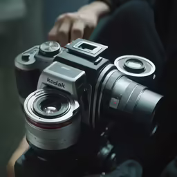 camera showing focus on lens with person holding one