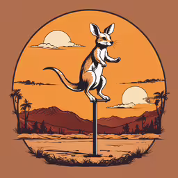 a cartoon kangaroo on a street light pole,a rabbit on a pole in front of the sun
