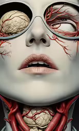 a woman with glasses on with her neck and face showing the red lines