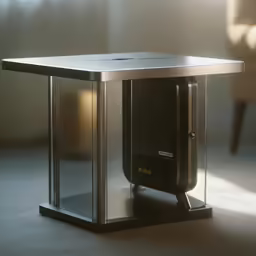 the inside of an enclosure with a sliding glass door